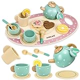 Airlab Teeservice Kinderküche Zubehör, Tee Set Holzspielzeug, Teeparty Spielküche Rollenspiele, Küchenspiele Holz, Geschenk für Kinder Mädchen Jungen