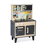 Janod - Mozaïc Big Cooker - Spielküche für Kinder - Kinderküche mit Sound und Licht - Holzküche mit 3 Zubehörteilen + 3 Lebensmittelkartons - Ab 3 Jahren, J06609, 53 x 30 x 87 cm