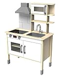 Eichhorn 100002494 - Spielküche aus Holz, Herd mit leuchtenden Herdplatten, Spüle, Backofen und Dunstabzug, 36x69x99cm, Kiefernholz, Birkenholz
